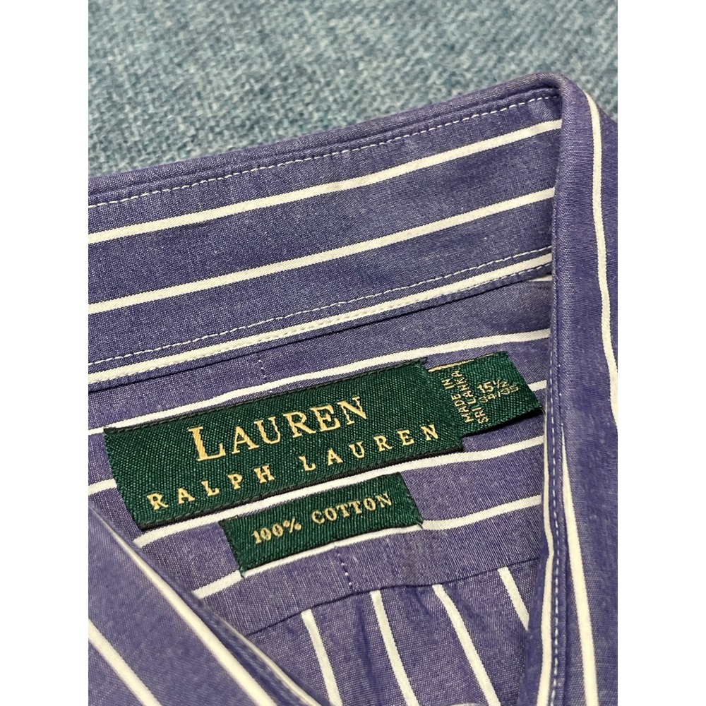 Lauren Ralph Lauren Mens Purple White Striped Cotton Dress Shirt 15.5 34/35 - Picture 2 of 6